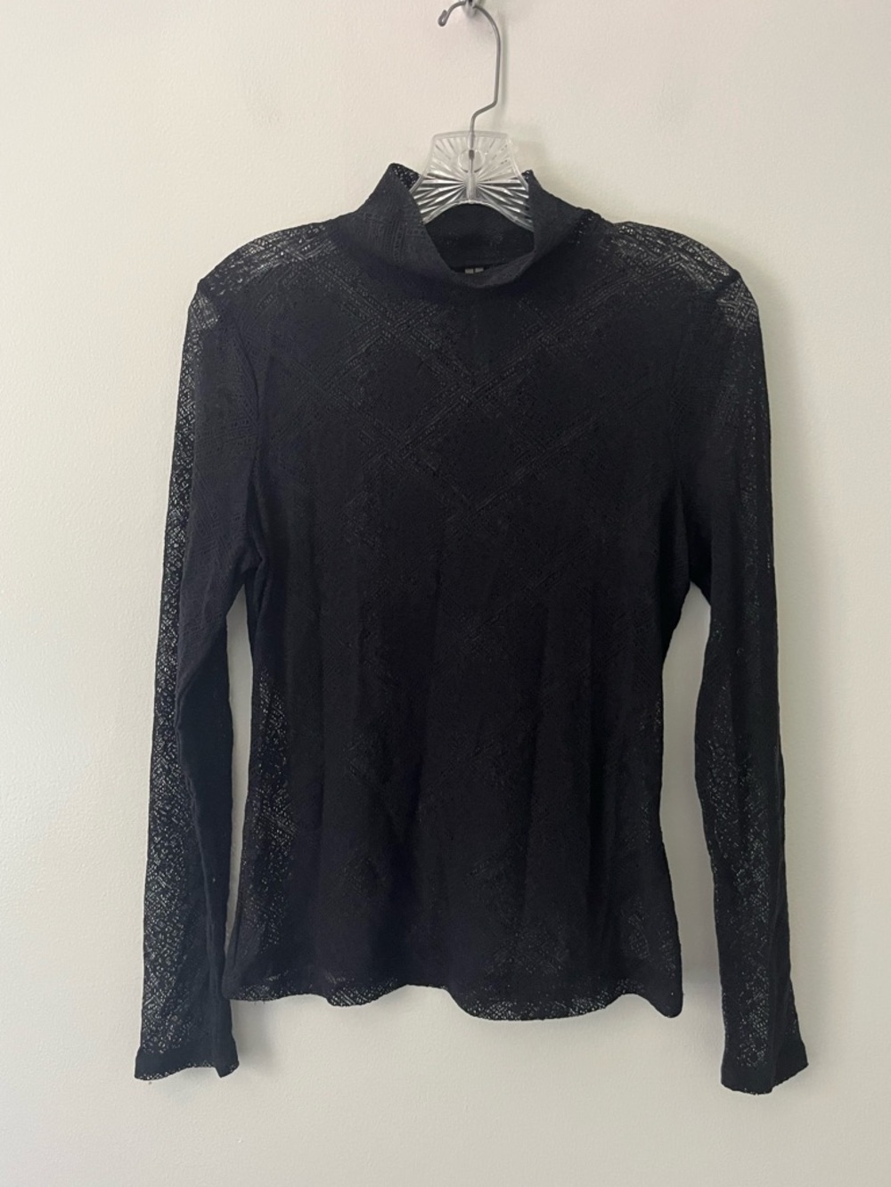 Anthropologie Black Lace Layering Turtleneck Sheer Top Festival Romantic M